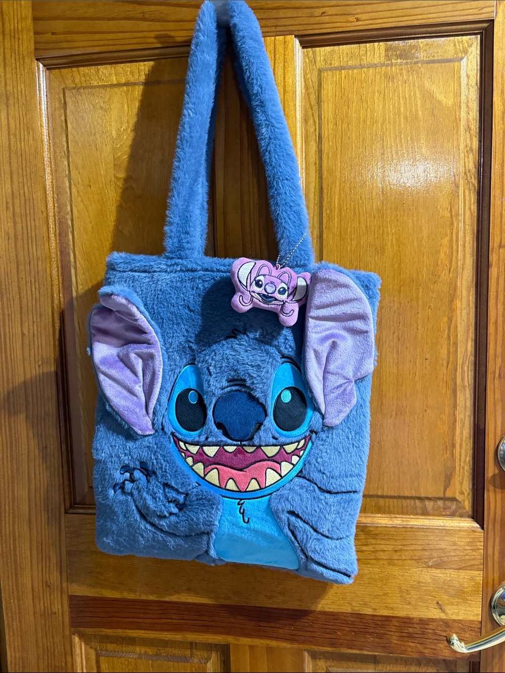 Disney Blue & Pink Stitch Plush Tote Bag with Character Accent